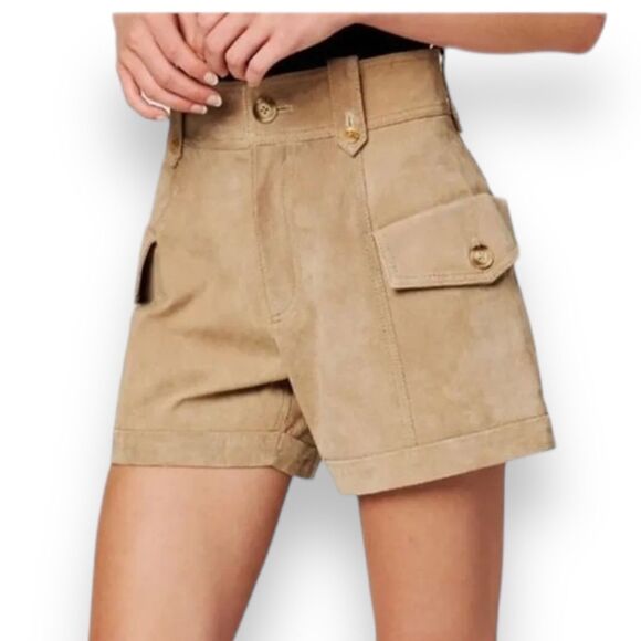Blank NYC Cargo Suede Tan Shorts 32 Utility High Rise Pockets Fall - Picture 3 of 15